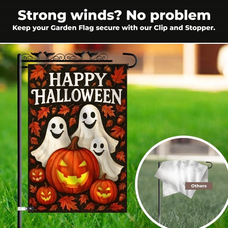 KarvePro Happy Halloween Garden Flag 12x18 Double Sided Burlap – Fall Outdoor Yard Flag with Pumpkins and Ghosts, Durable Seasonal Decoration - Image 5